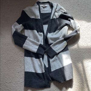 Striped Open-Front Cardigan Sweater - Black & Gray
